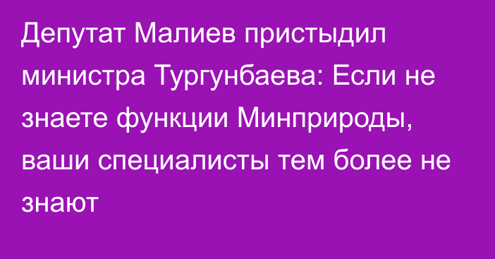 Депутат Малиев пристыдил министра Тургунбаева: Если не знаете функции Минприроды, ваши специалисты тем более не знают