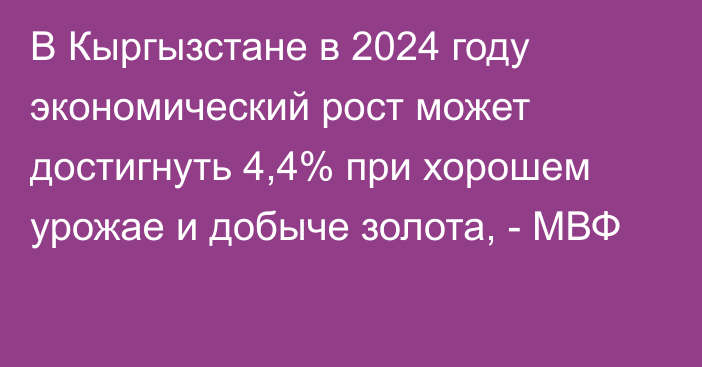 В Кыргызстане в 2024 году экономический рост может достигнуть 4,4% при хорошем урожае и добыче золота, - МВФ