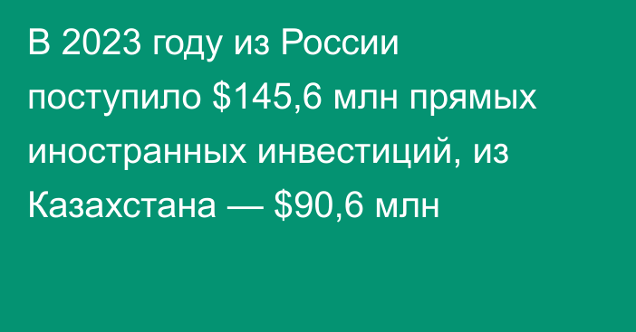 В 2023 году из России поступило $145,6 млн прямых иностранных инвестиций, из Казахстана —  $90,6 млн