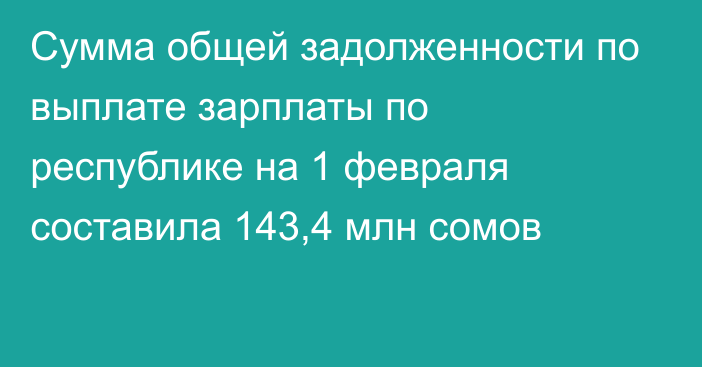 Сумма общей задолженности по выплате зарплаты по республике на 1 февраля составила 143,4 млн сомов