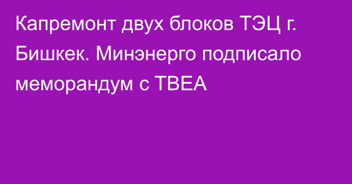Капремонт двух блоков ТЭЦ г. Бишкек. Минэнерго подписало меморандум с TBEA