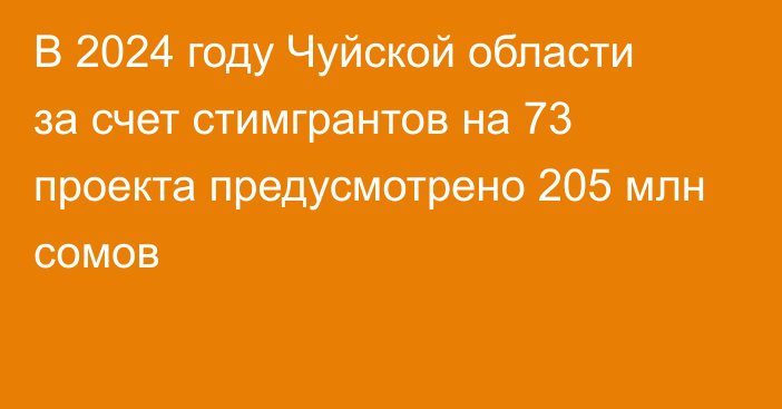 В 2024 году Чуйской области за счет стимгрантов на 73 проекта предусмотрено 205 млн сомов