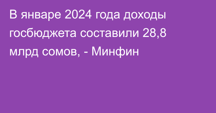 В январе 2024 года доходы госбюджета составили 28,8 млрд сомов, - Минфин