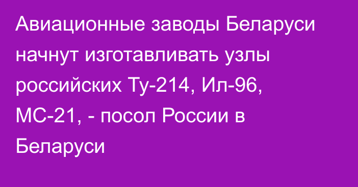 Авиационные заводы Беларуси начнут изготавливать узлы российских Ту-214, Ил-96, МС-21, - посол России в Беларуси