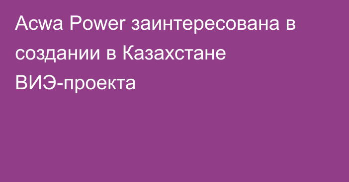 Acwa Power заинтересована в создании в Казахстане ВИЭ-проекта