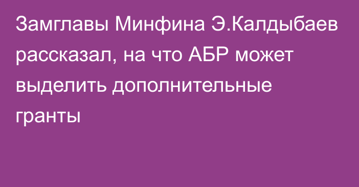 Замглавы Минфина Э.Калдыбаев рассказал, на что АБР может выделить дополнительные гранты
