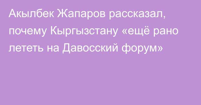 Акылбек Жапаров рассказал, почему Кыргызстану «ещё рано лететь на Давосский форум»