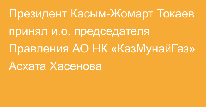 Президент Касым-Жомарт Токаев принял и.о. председателя Правления АО НК «КазМунайГаз» Асхата Хасенова