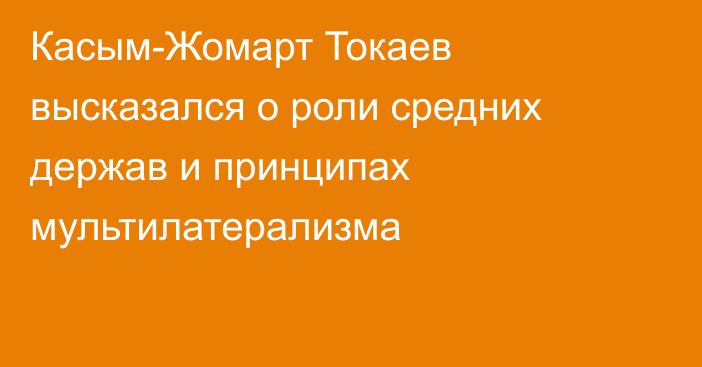 Касым-Жомарт Токаев высказался о роли средних держав и принципах мультилатерализма