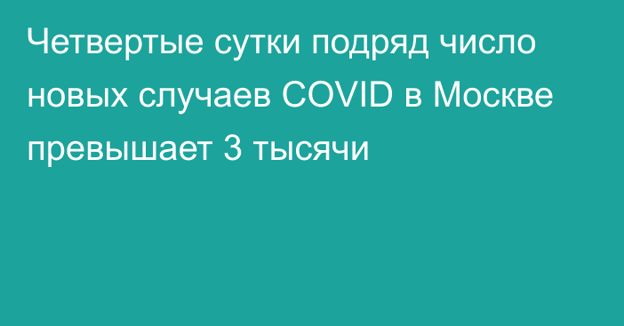 Четвертые сутки подряд число новых случаев COVID в Москве  превышает 3 тысячи