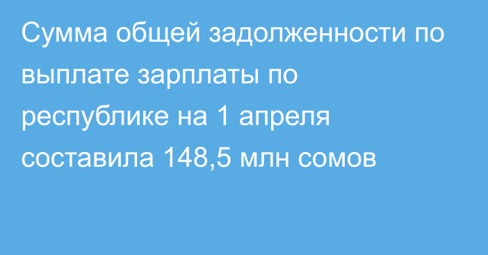 Сумма общей задолженности по выплате зарплаты по республике на 1 апреля составила 148,5 млн сомов