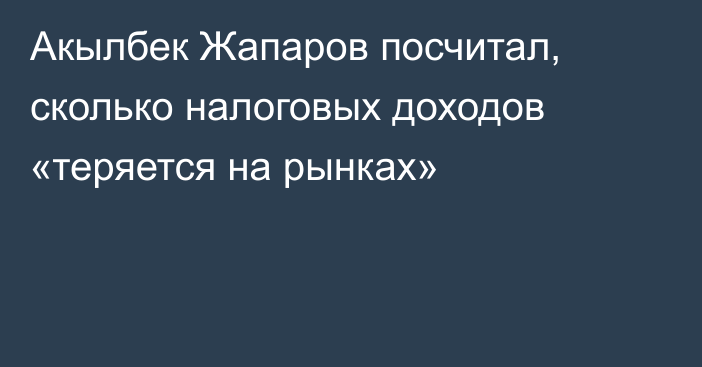 Акылбек Жапаров посчитал, сколько налоговых доходов «теряется на рынках»