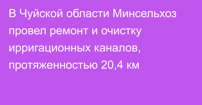 В Чуйской области Минсельхоз провел ремонт и очистку ирригационных каналов, протяженностью 20,4 км