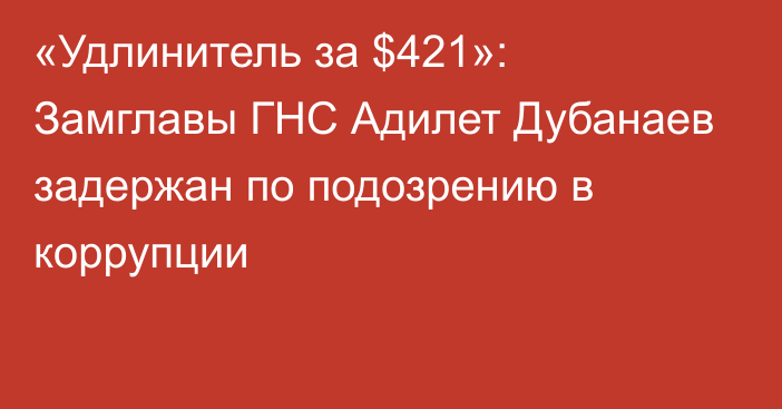 «Удлинитель за $421»: Замглавы ГНС Адилет Дубанаев задержан по подозрению в коррупции