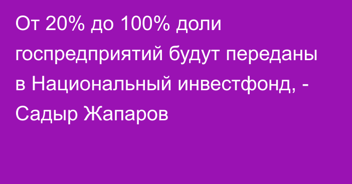 От 20% до 100% доли госпредприятий будут переданы в Национальный инвестфонд, - Садыр Жапаров