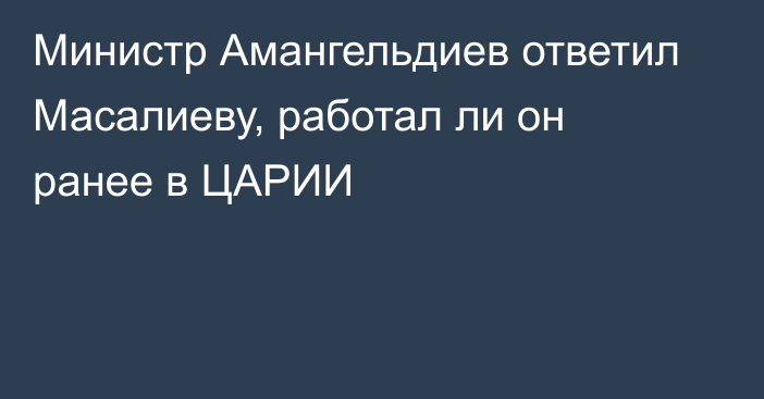 Министр Амангельдиев ответил Масалиеву, работал ли он ранее в ЦАРИИ