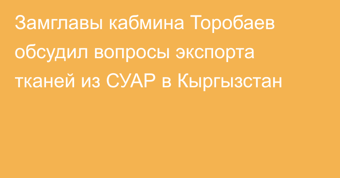 Замглавы кабмина Торобаев обсудил вопросы экспорта тканей из СУАР в Кыргызстан