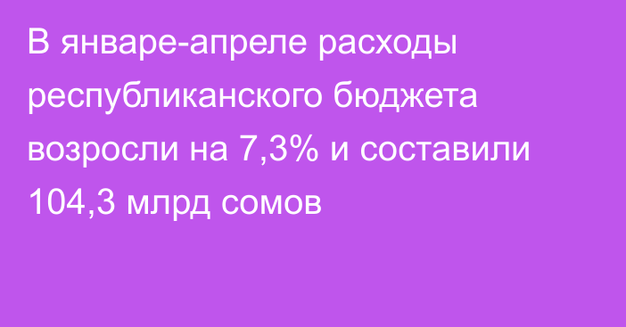 В январе-апреле расходы республиканского бюджета возросли на 7,3% и составили 104,3 млрд сомов