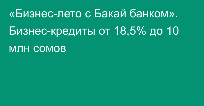 «Бизнес-лето с Бакай банком». Бизнес-кредиты от 18,5% до 10 млн сомов