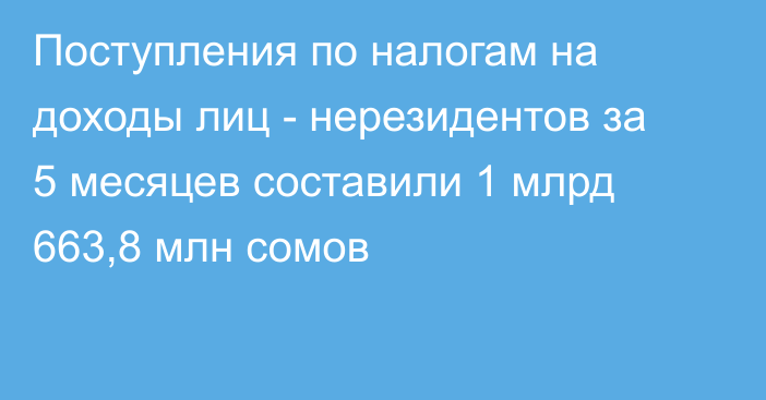 Поступления по налогам на доходы лиц - нерезидентов за 5 месяцев составили 1 млрд 663,8 млн сомов