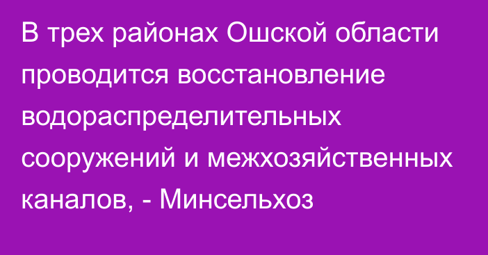 В трех районах Ошской области проводится восстановление водораспределительных сооружений и межхозяйственных каналов, - Минсельхоз