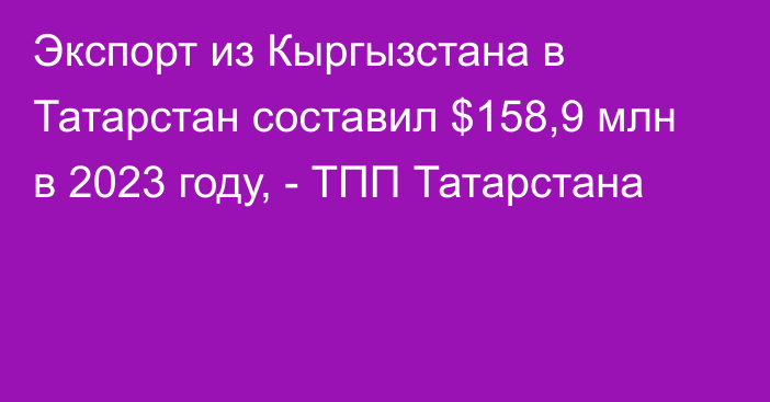 Экспорт из Кыргызстана в Татарстан составил $158,9 млн в 2023 году, - ТПП Татарстана