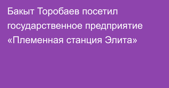 Бакыт Торобаев посетил государственное предприятие «Племенная станция Элита»