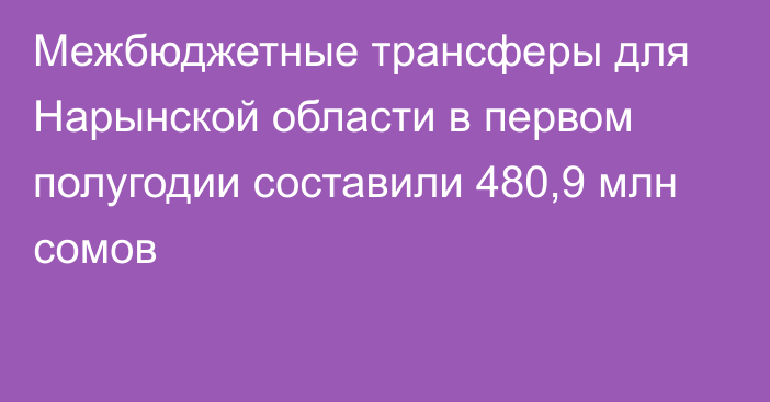 Межбюджетные трансферы для Нарынской области в первом полугодии составили 480,9 млн сомов
