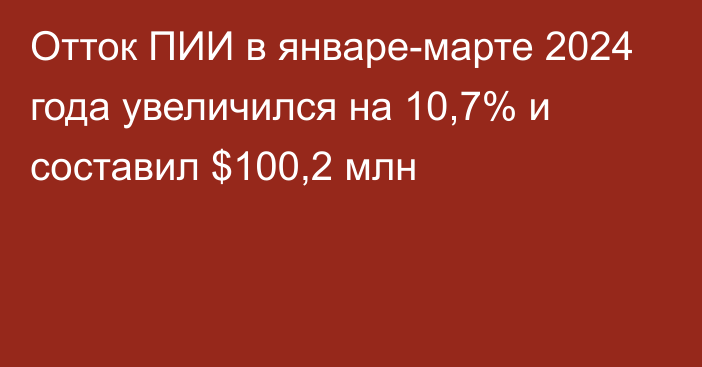 Отток ПИИ в январе-марте 2024 года увеличился на 10,7% и составил $100,2 млн