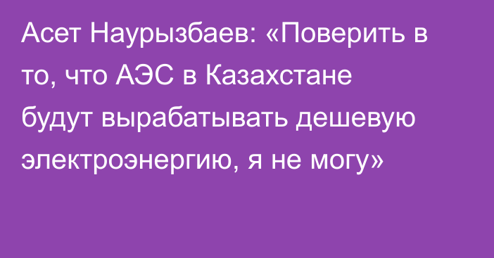 Асет Наурызбаев: «Поверить в то, что АЭС в Казахстане будут вырабатывать дешевую электроэнергию, я не могу»