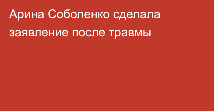 Арина Соболенко сделала заявление после травмы