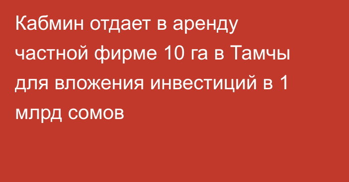 Кабмин отдает в аренду частной фирме 10 га в Тамчы для вложения инвестиций в 1 млрд сомов