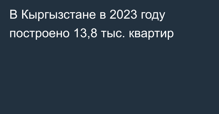 В Кыргызстане в 2023 году построено 13,8 тыс. квартир 