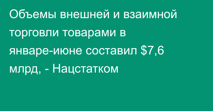 Объемы внешней и взаимной торговли товарами в январе-июне составил $7,6 млрд, - Нацстатком