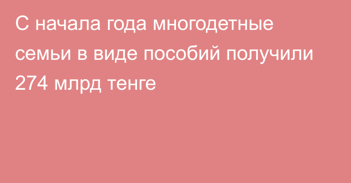 С начала года многодетные семьи в виде пособий получили 274 млрд тенге