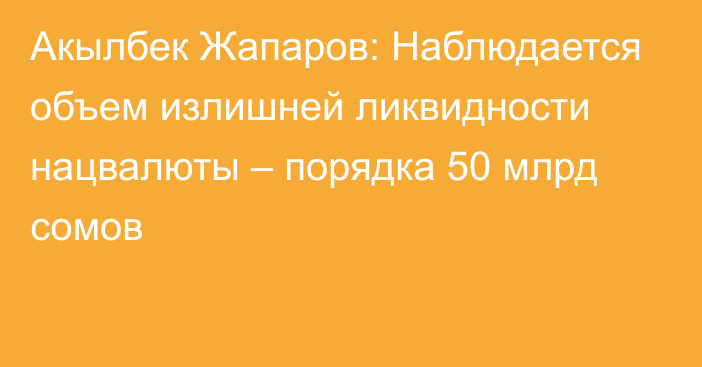 Акылбек Жапаров: Наблюдается объем излишней ликвидности нацвалюты – порядка 50 млрд сомов