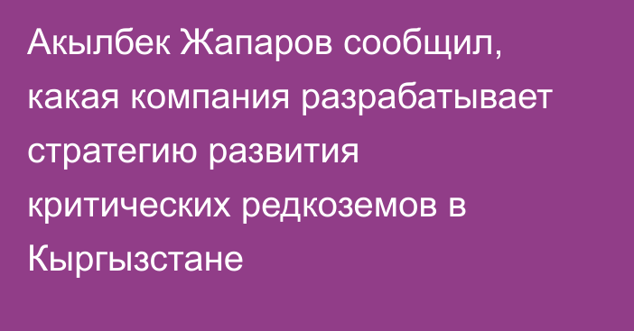 Акылбек Жапаров сообщил, какая компания разрабатывает стратегию развития критических редкоземов в Кыргызстане