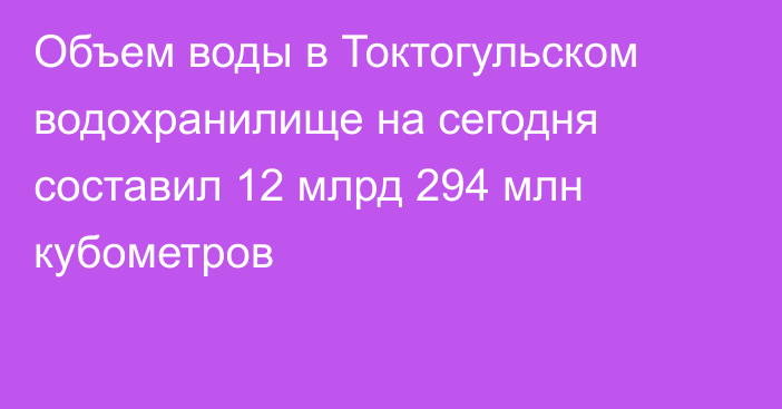 Объем воды в Токтогульском водохранилище на сегодня составил 12 млрд 294 млн кубометров