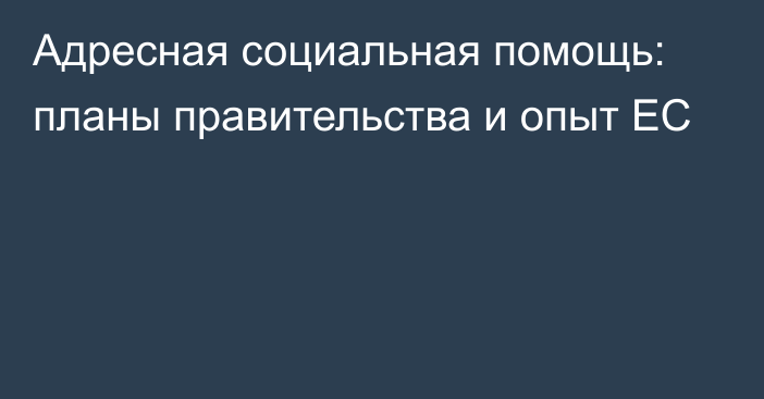 Адресная социальная помощь: планы правительства и опыт ЕС