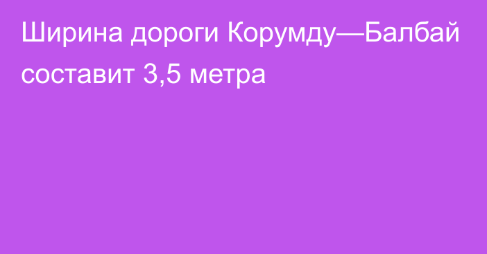 Ширина дороги Корумду—Балбай составит 3,5 метра