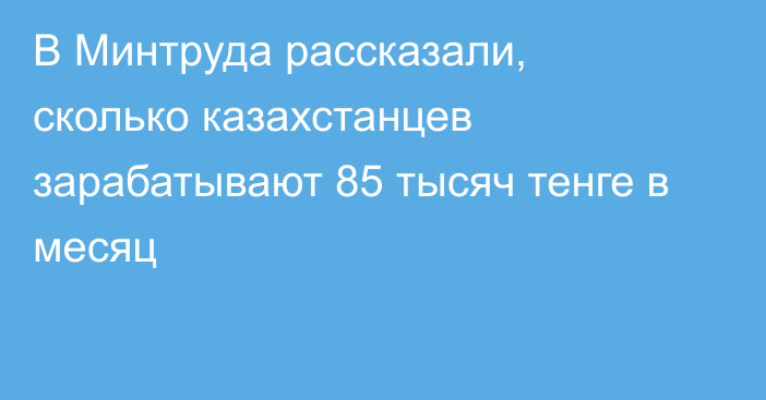 В Минтруда рассказали, сколько казахстанцев зарабатывают 85 тысяч тенге в месяц