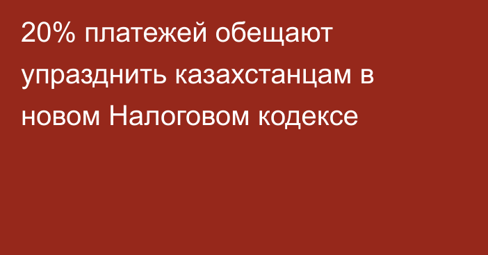 20% платежей обещают упразднить казахстанцам в новом Налоговом кодексе