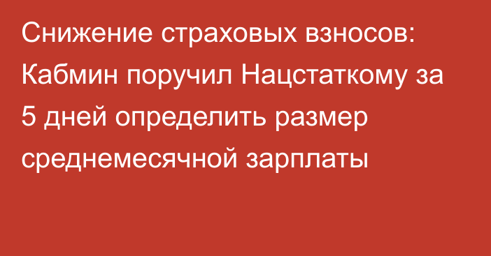 Снижение страховых взносов: Кабмин поручил Нацстаткому за 5 дней определить размер среднемесячной зарплаты