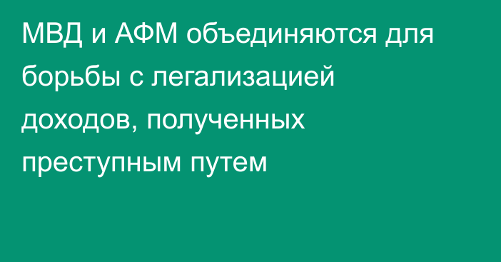 МВД и АФМ объединяются для борьбы с легализацией доходов, полученных преступным путем