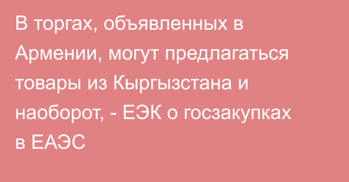 В торгах, объявленных в Армении, могут предлагаться товары из Кыргызстана и наоборот, - ЕЭК о госзакупках в ЕАЭС