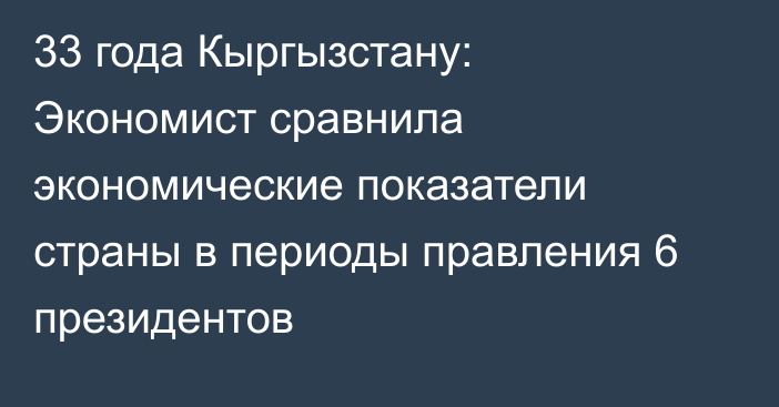 33 года Кыргызстану: Экономист сравнила экономические показатели страны в периоды правления 6 президентов