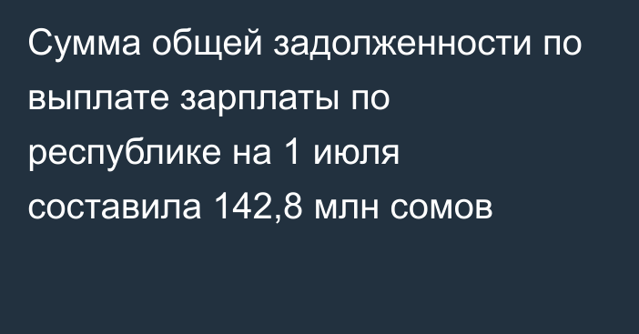 Сумма общей задолженности по выплате зарплаты по республике на 1 июля составила 142,8 млн сомов