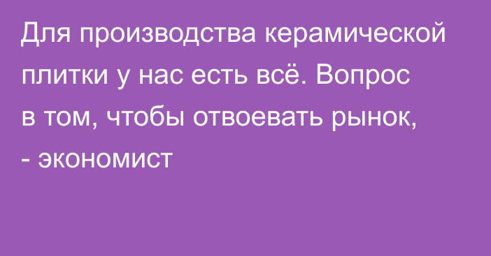 Для производства керамической плитки у нас есть всё. Вопрос в том, чтобы отвоевать рынок, - экономист