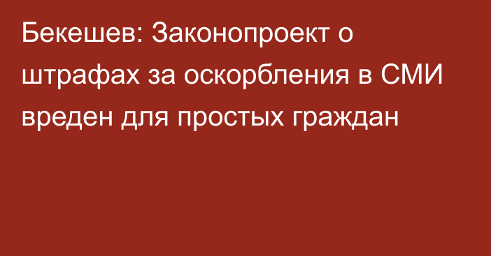 Бекешев: Законопроект о штрафах за оскорбления в СМИ вреден для простых граждан