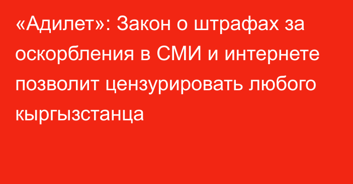 «Адилет»: Закон о штрафах за оскорбления в СМИ и интернете позволит цензурировать любого кыргызстанца